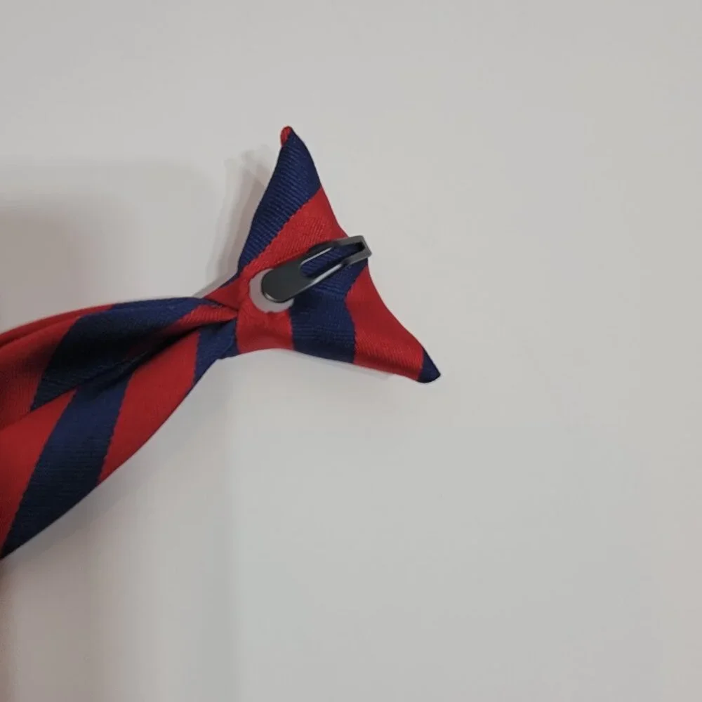 Red/Dark Blue Striped Boys Clip Tie